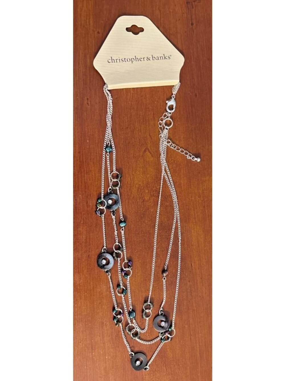 Christopher & Banks Multi-Strand Silver-Tone Necklace Multi-Colored Beads & Disc